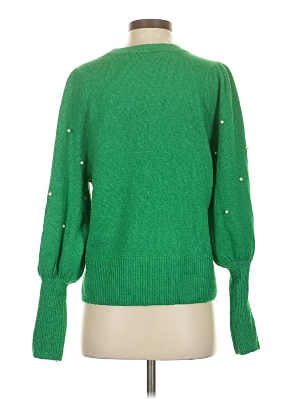 CeCe Emerald Green Pearl-Embellished Crewneck Sweater - Large - Picture 2 of 7